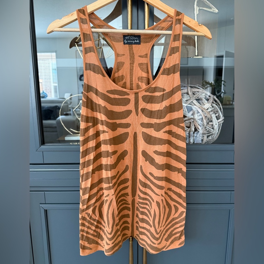 Torn by Ronny Kobo Rust & Brown Zebra-Print Racerback Tank